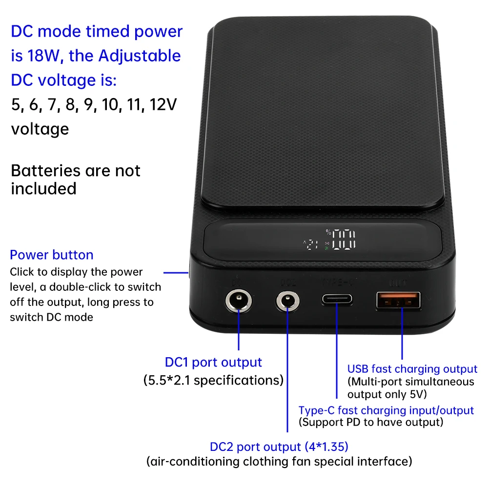 Adjustable Mobile Power Charging Case with Removable 18650 Battery Pack