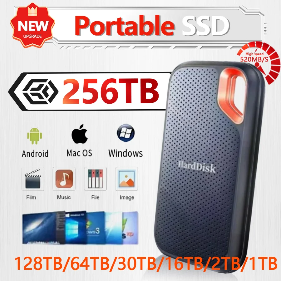 thumbnail image 1 of Disco duro externo de 1 TB para Xiaomi SSD portátil de 256 TB Disco duro externo de estado sólido USB 3.1 de alta velocidad para PC/Mac/teléfono, 1 of 5