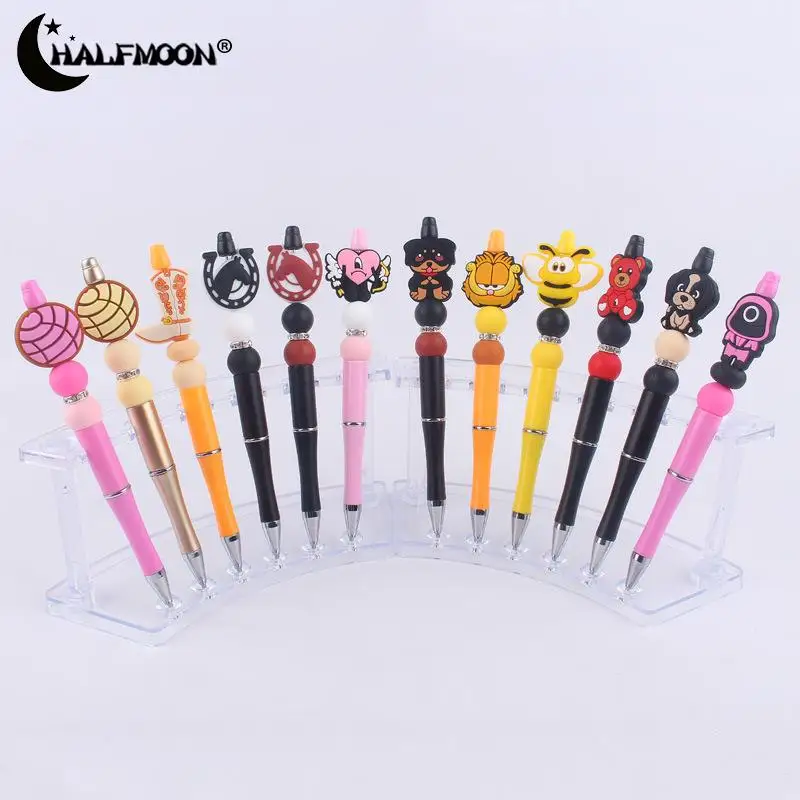 

1Pcs Colorful Plastic Writing Pens Cartoon Animal Bee Dog Beadable Pen For Multifunctional Ballpoint Pen Teacher Students Gift
