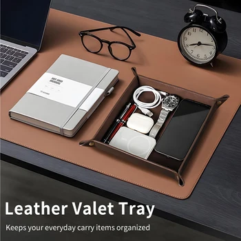 Creative Genuine Leather Valet Tray with Wireless Charging for Phone Key Coin Pen Desktop Storage Sundries Case Box Ornaments 1
