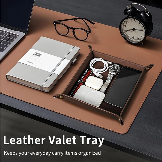 Creative Genuine Leather Valet Tray with Wireless Charging for Phone Key Coin Pen Desktop Storage Sundries Case Box Ornaments 1