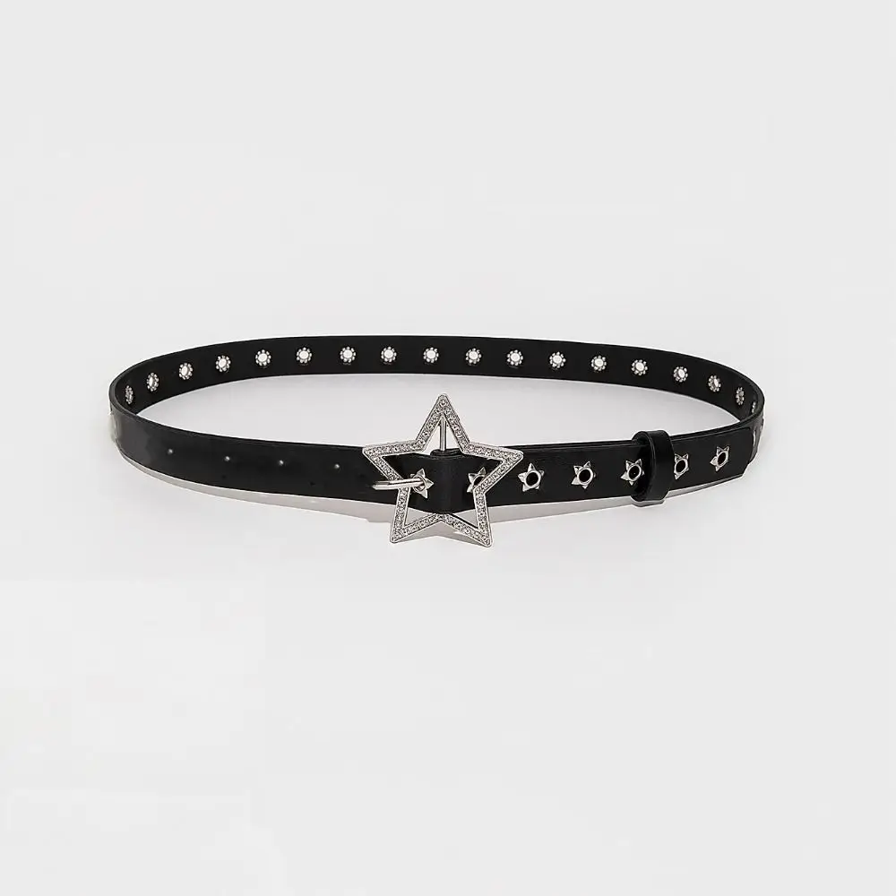 Fashion Star Eyelet Pentagram Rivet Belts Punk Hip Hop Pin Buckle Waistband Y2k Gothic Leather Belt For Women Man