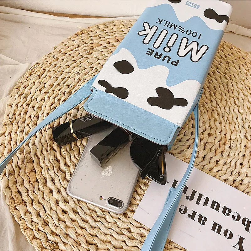 Cute Milk Box Women Shoulder Bag Designer Drink Cartoon Printing Crossbody Bags for Women 2021 Harajuku Small Coin Purses Girls 5