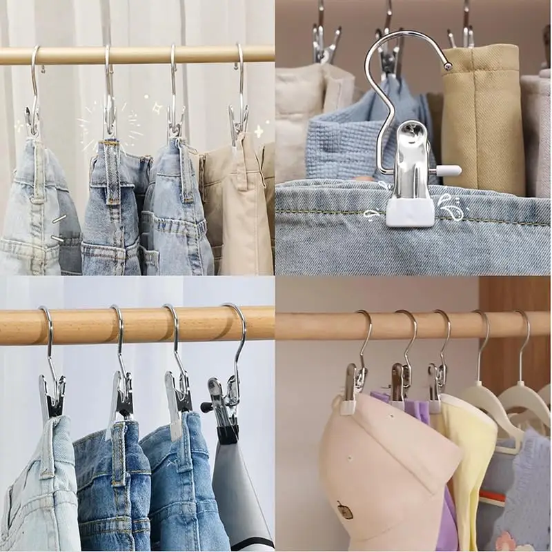 Portable Hook Clip 5 Pcs Portable Metal Hook Clip Multifunctional Clothespins Hat Storage Organizer Clip Boot Shoe Pant Wardrobe Cap Organizer