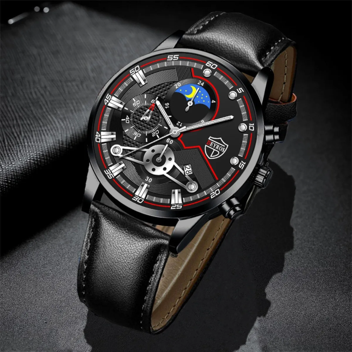 2 Pieces/Set Men's Fashion Casual Leather Quartz Watch Set - Stylish Timepiece And Wallet Combo Ideal Gift Choice 2