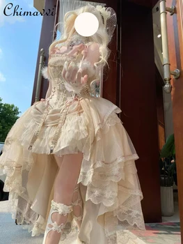 Princess Lolita Evening Dress Champagne Gold Front Short Back Long Gorgeous CLA Dress Vintage Fairy Lolita Birthday Party Dress 1