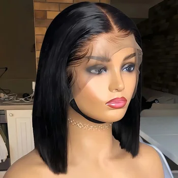 250% Human Hair Wigs Brazilian Remy Bone Straight Short Bob Wig For Women 14 Inch 13x6 Straight Lace Frontal Bob Wig Pre Plucked 1