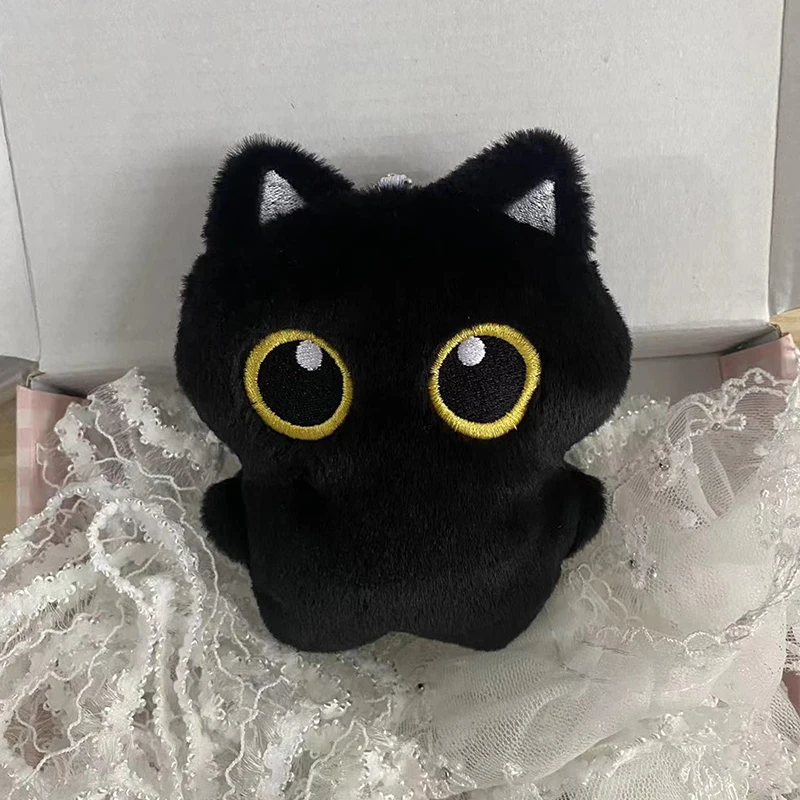 Plush keychain black cat plush toy plush doll plush toy key chain 12cm cute black cat plush toy keychain cartoon kitten soft stuffed doll pendant car key ring backpack bag decor kid gift