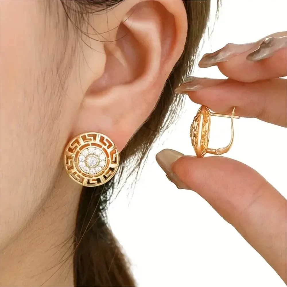 Elegant Vintage Round Synthetic Zircon Hoop Earrings for Women High Quality Sparking CZ Earrings Anniversary Jewelry Accessories