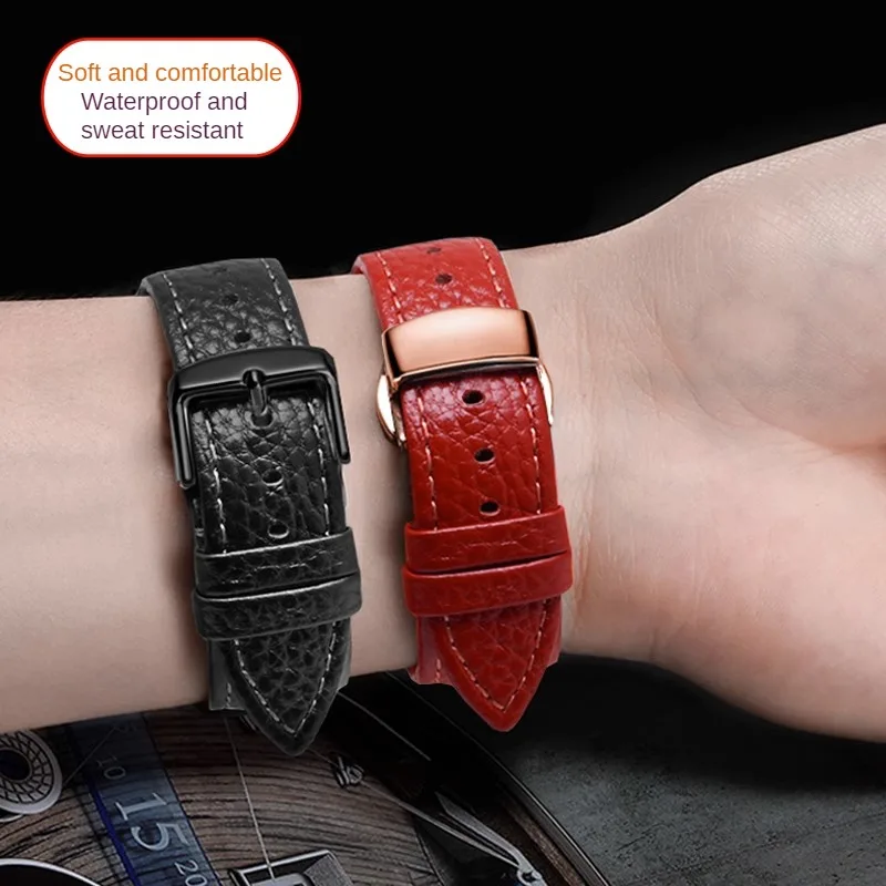 

Universal Leather Watch Strap 12/13/14/15/16/17/18/19/20/21/22/23/24mm Lychee Pattern Cowhide Watch Strap