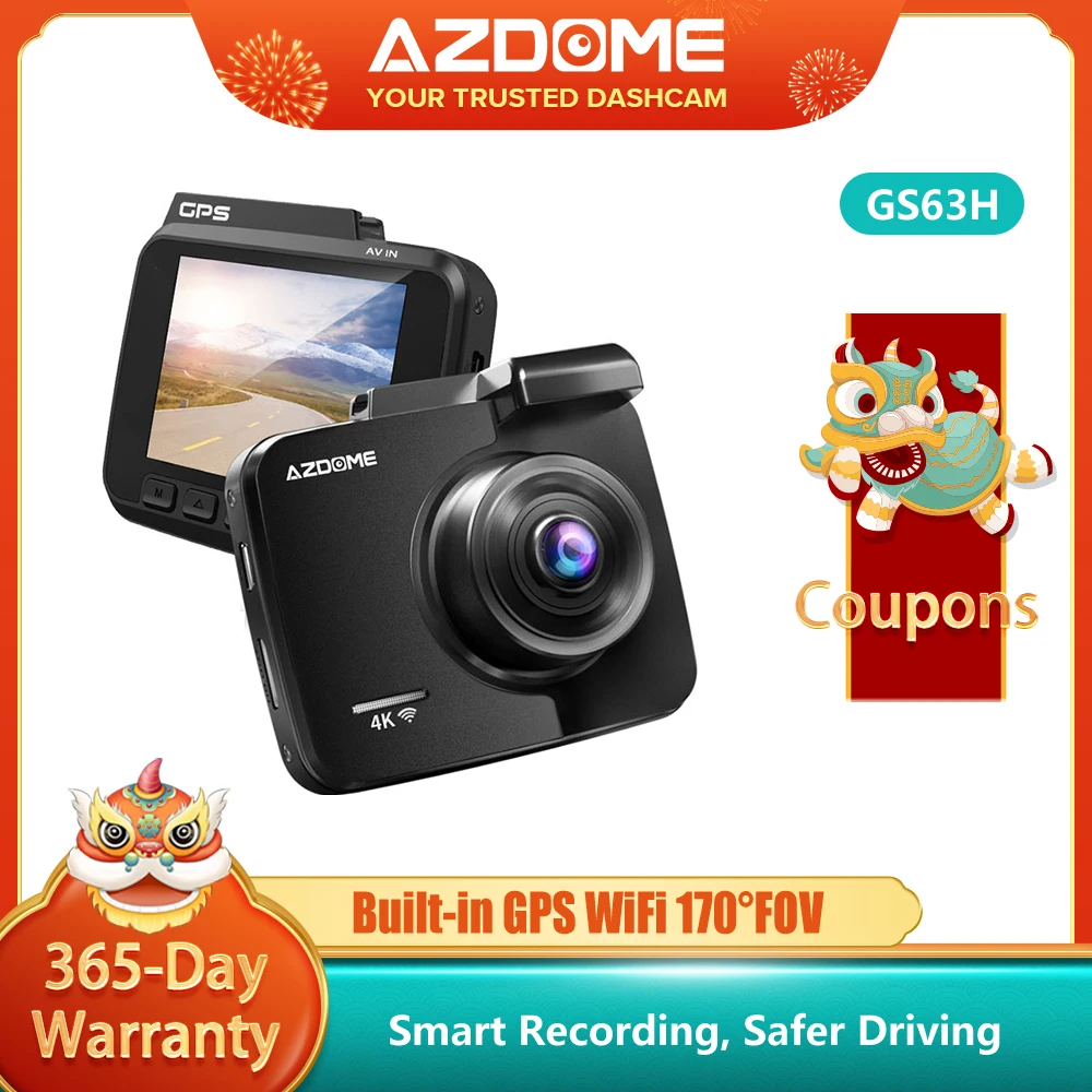 Azdome Gs63h 4k Car Recorders Gps Dash Cam Wifi Vehicle Rear View Dual ...