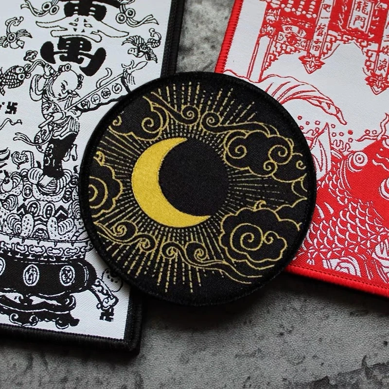 Sun-Moon Cloud Mountain Stickerei Sea Armband Patches kreative Tasche taktische Aufkleber chinesischen Stil Moral Abzeichen Klett verschluss