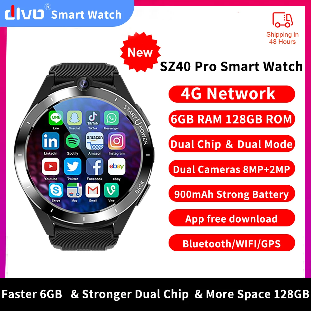 

2023 SIM Card Smart Watch for Men Women GPS Tracker Connected Smartwatch 6G RAM 128G ROM Dual Camera Sports Fitness Wristwatch
