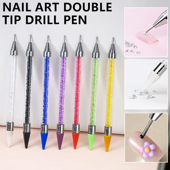 1Pcs Nails Art Dotting Point Drill pen Crystal Double Head Rhinestone Gem Charms Picker Up Pen Wax Pencil Manicure DIY Tool #TB