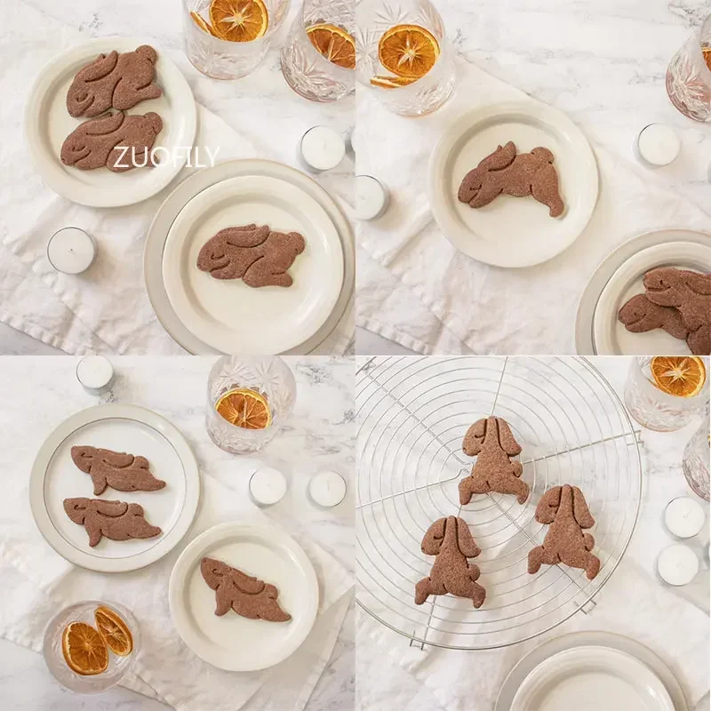 Cute Yoga Rabbit Easter Christmas Plastic Cookie Embossed Mold Fondant Cookie Cutter Bunny Biscuit Mold DIY Baking Tools 1/4pcs cookie cutter,cookie mould,fondant cutter,cookie printing mold,baking mold