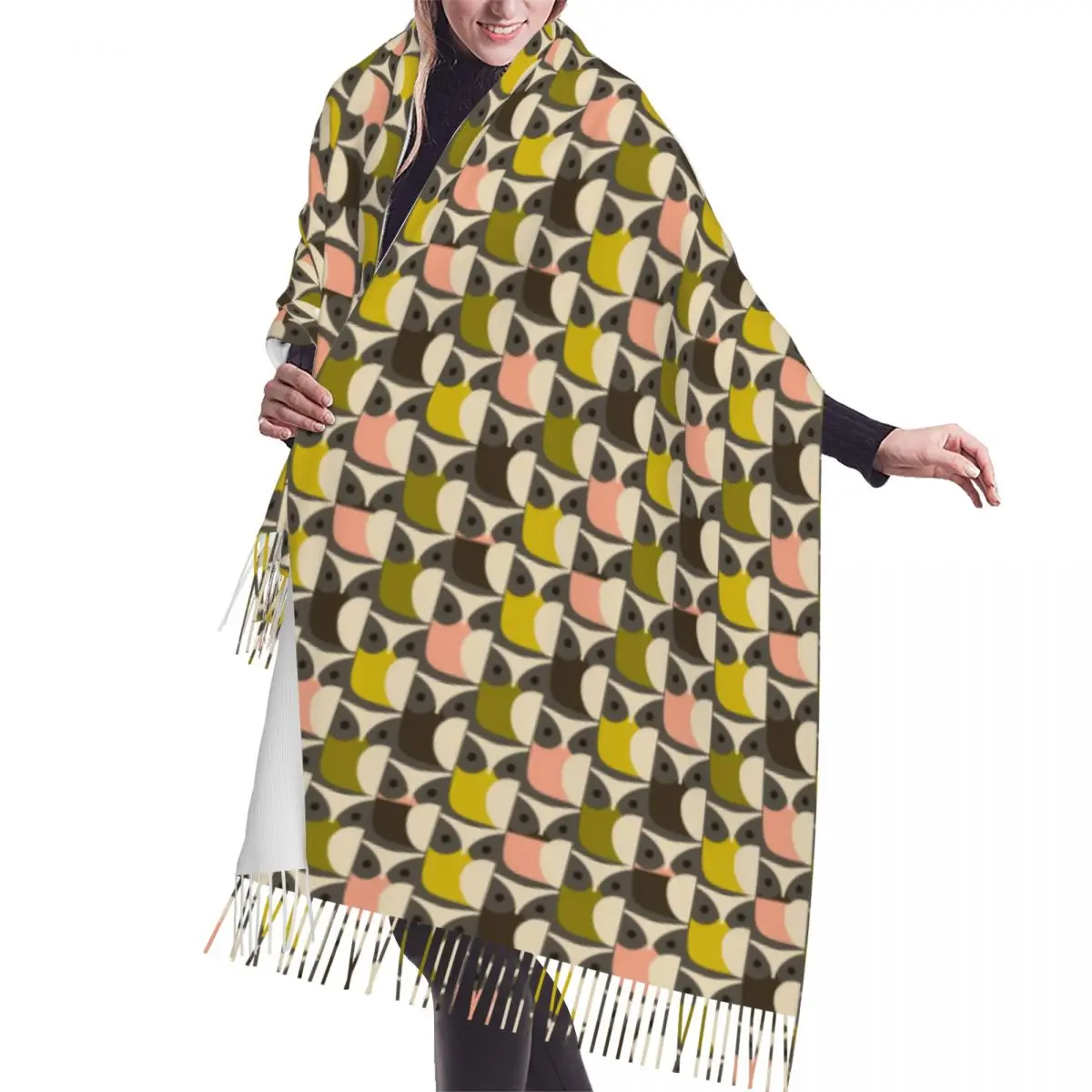 

Custom Lady Large Orla Kiely Owls Pattern Art Fashion Versatile Female Scarves Women Winter Thick Warm Tassel Shawl Wrap Scarf