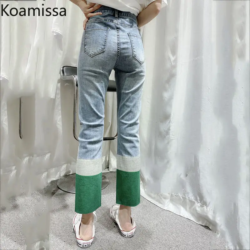 

Koamissa Panelled Women Jeans High Waist Washed Fashion Students Casual Loose Straight Ankle Length Denim Pant Dropshipping