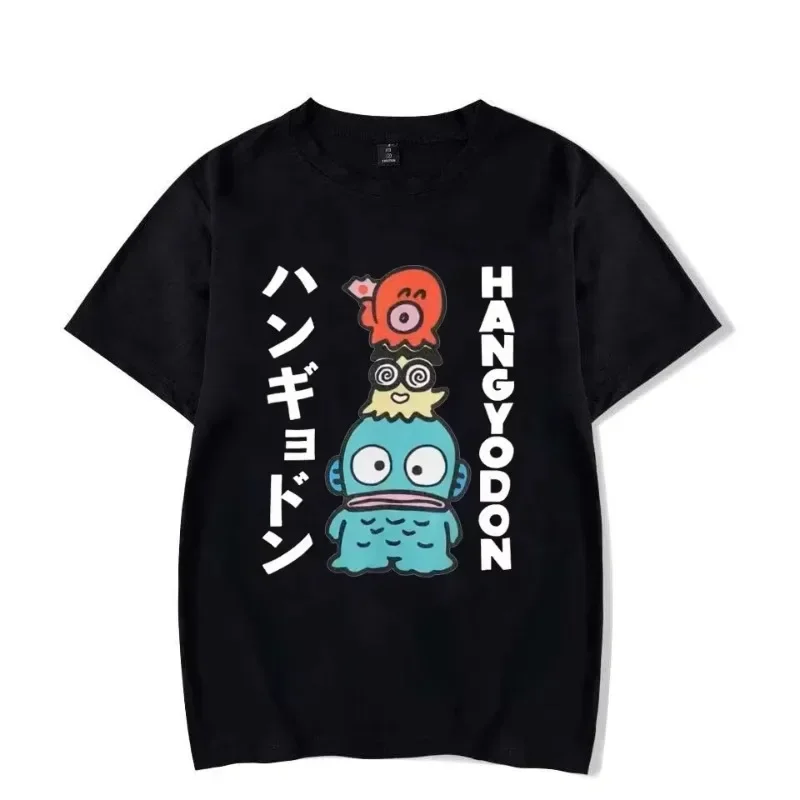 여름 신상품 산리오 캐릭터가 그려진 100% 면 어린이 티셔츠, 편안하고 루즈한 반팔