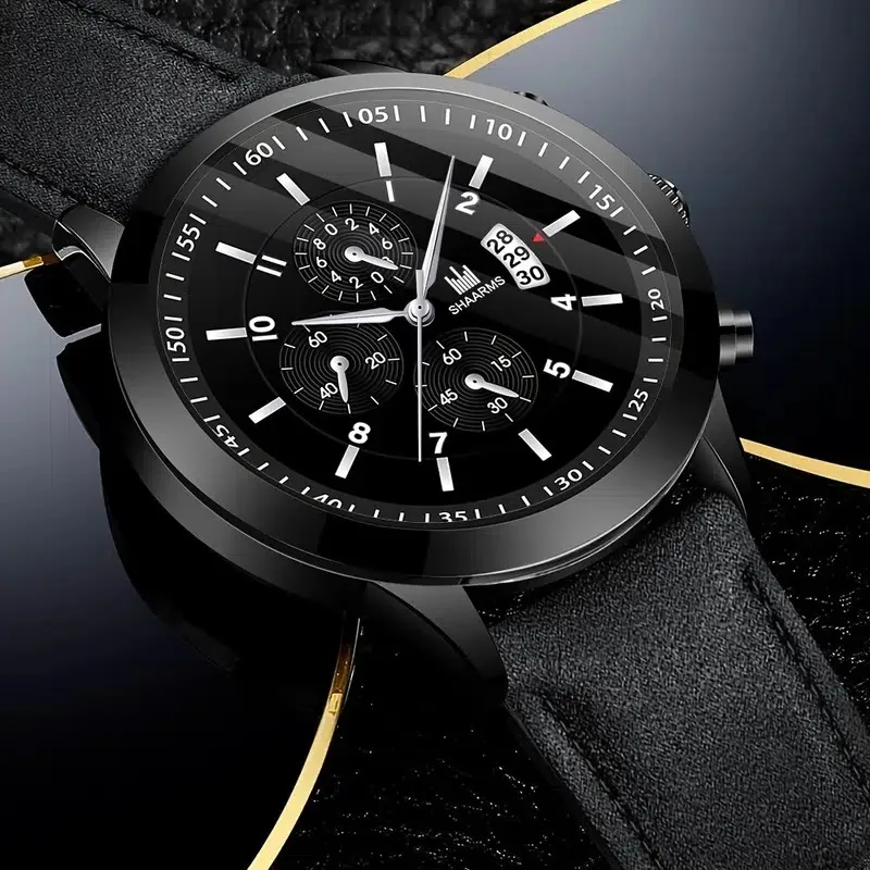 New Watch Men Fashion Casual Leather Belt Watches Fashion Men's Versatile Calendar Business Quartz Watch
