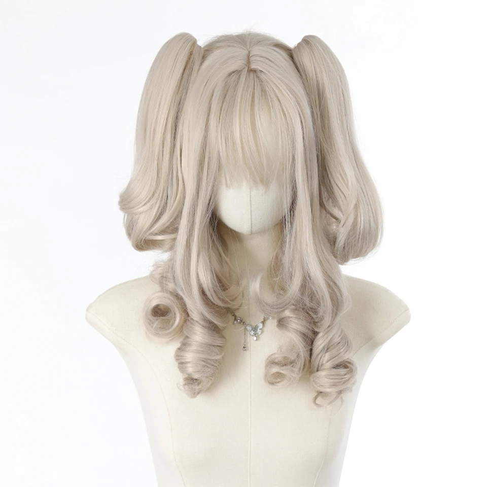 Synthetic Princess Cut Double ponytail Lolita Wig with Bangs Girl White gray Cosplay Harajuku wig Christmas New Year Carnival