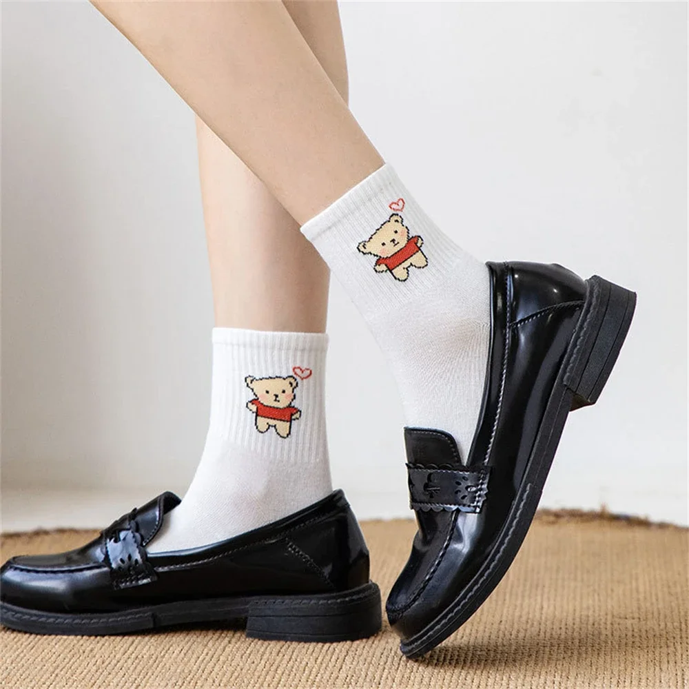 Cartoon Heart Astronaut Rainbow Stripes Bear Footprint Socks Cotton cute bear socks patterned socks sweat absorbing socks fashion socks cartoon socks animal cartoon socks women cartoon socks printed socks colorful socks