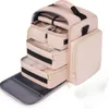 Large Travel Cosmetic Organizer Bag with 4 Removable Boxes Jewelry Roll Polyester Storage Pouch for Makeup Accessories 5
