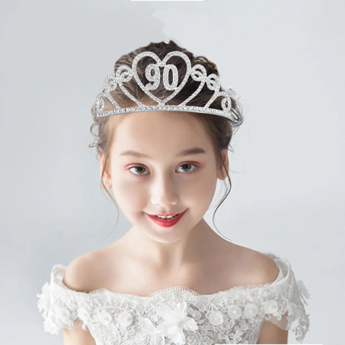 

Birthday Crowns Tiara for, Rhinestone Crowns Headband With Side Comb Happy 90th Birthday Headpiece for Mother Grandmother Gift
