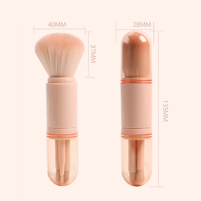 Makeup Brush Set 4in1 Travel Makeup Brushes Set Retractable Kabuki Brush 3 Small Brushes For Eye