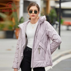 HaiLuoZi  New Spring Jacket  Solid Color Slim Fashion  Women Autumn  Coat Casual Short Zipper Outwear Hooded Ladies Parkas 7036