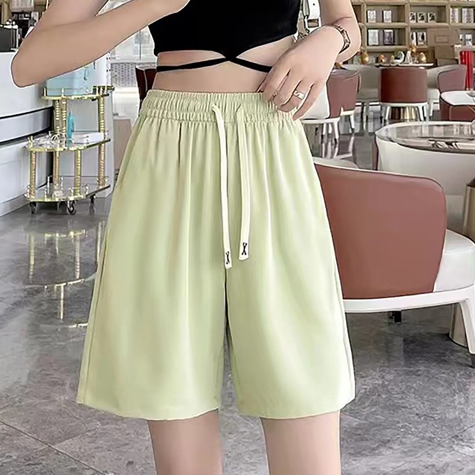 

Womens Summer Shorts Casual Loose Drawstring Waist Five Point Pants Ladies Teen Girls Wide Leg Short Running Sports Pant