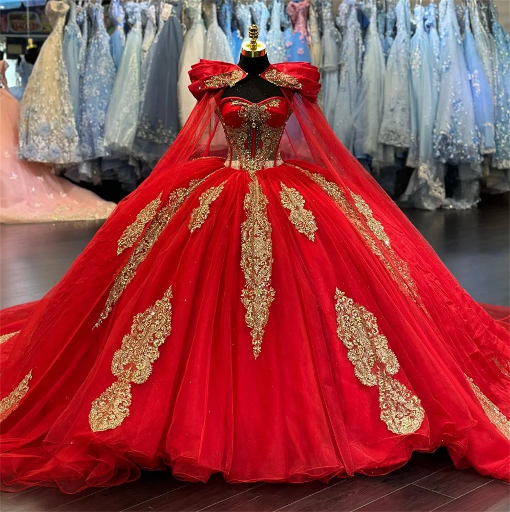 Red Ball Gown Quinceanera Dresses Sequin Appliques Formal Graduation Gowns  Lace Up Princess Sweet 16 Dress vestidos de 15 años - AliExpress