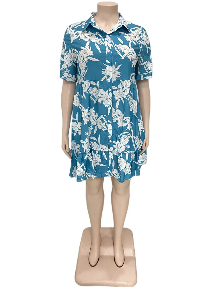 Wmstar Plus Size Dresses for Women Flower Print Big Hem Cute Elegant Birthday Midi Dress Loose Clothes Wholesale Dropshipping