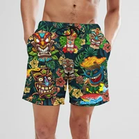 New Fashionable Summer Coconut Leaf Tribe Totem Mask Mayan Ethnic Style Digital Printed Men's Hawaii Beach Fitness Casual Shorts 1