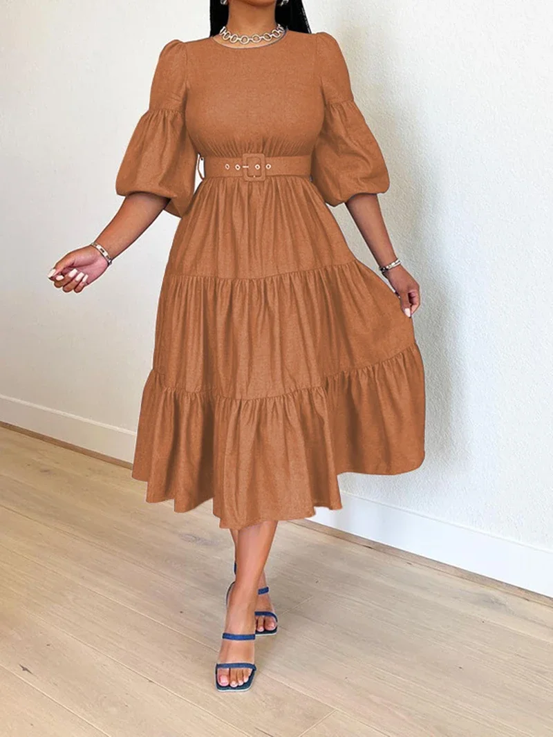 

Streetwear Jean Dress Women Autumn Clothes Half Sleeve With Belt Big Swing A-Line Dresses Fashion Party Club Denim Dress Vestido