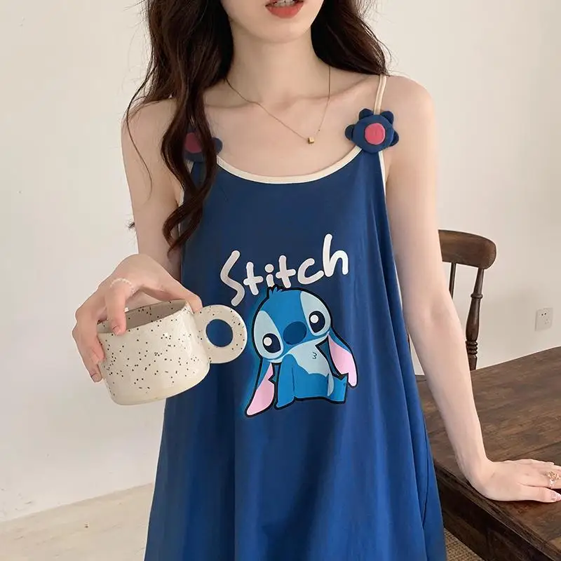 

Пижама Kawaii Disney Stitch женская ночная рубашка большого размера свободного кроя с мультяшным рисунком летняя тонкая Пижама можно носить на улице