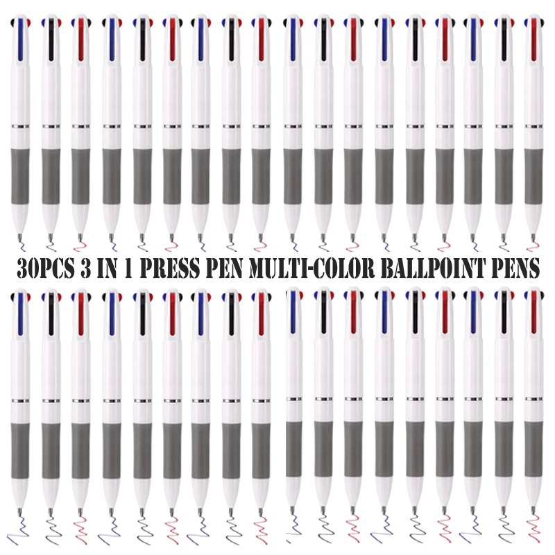 

30Pcs 3 in 1 Press Pen Multi-color Ballpoint Pens 0.7mm 3 Colors Ballpoint Pen Refill Multicolor Pens Plastic Ballpoint Pens