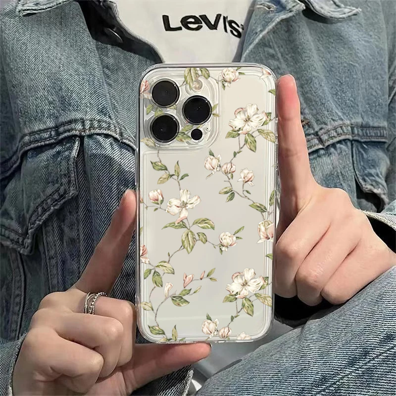Green Floral Pattern Transparent Phone Case