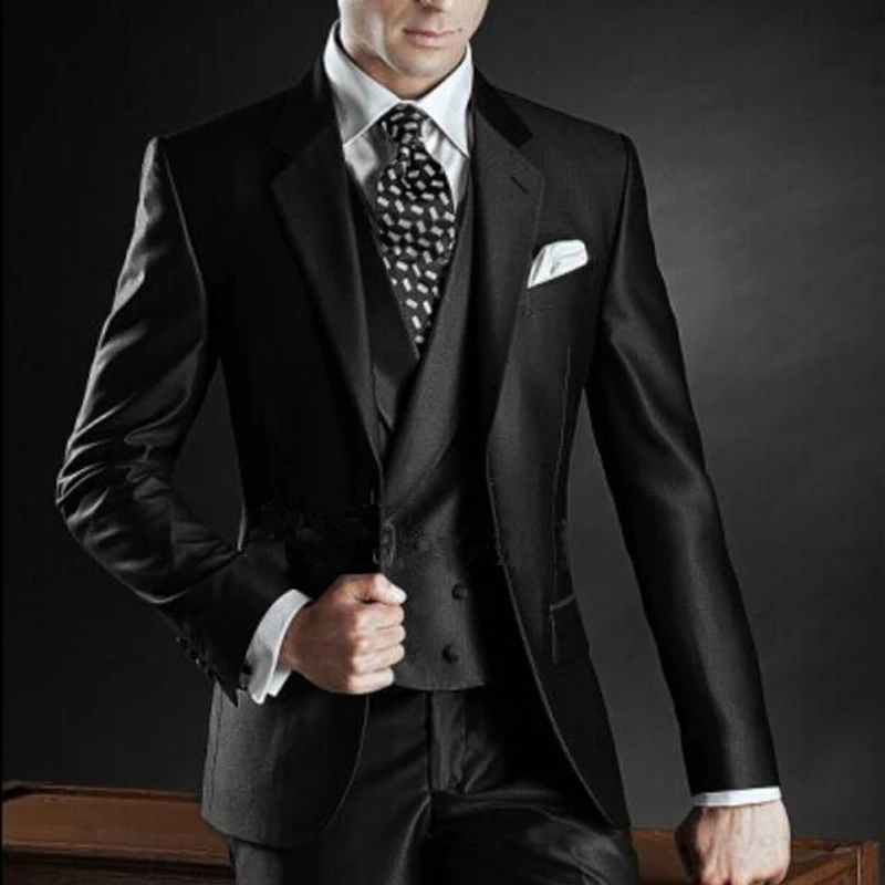 

Black Groom Tuxedo For Wedding With Notched Lapel Slim Fit Formal Men Suits 3 Piece Male Fashion Jacket Pants Vest
