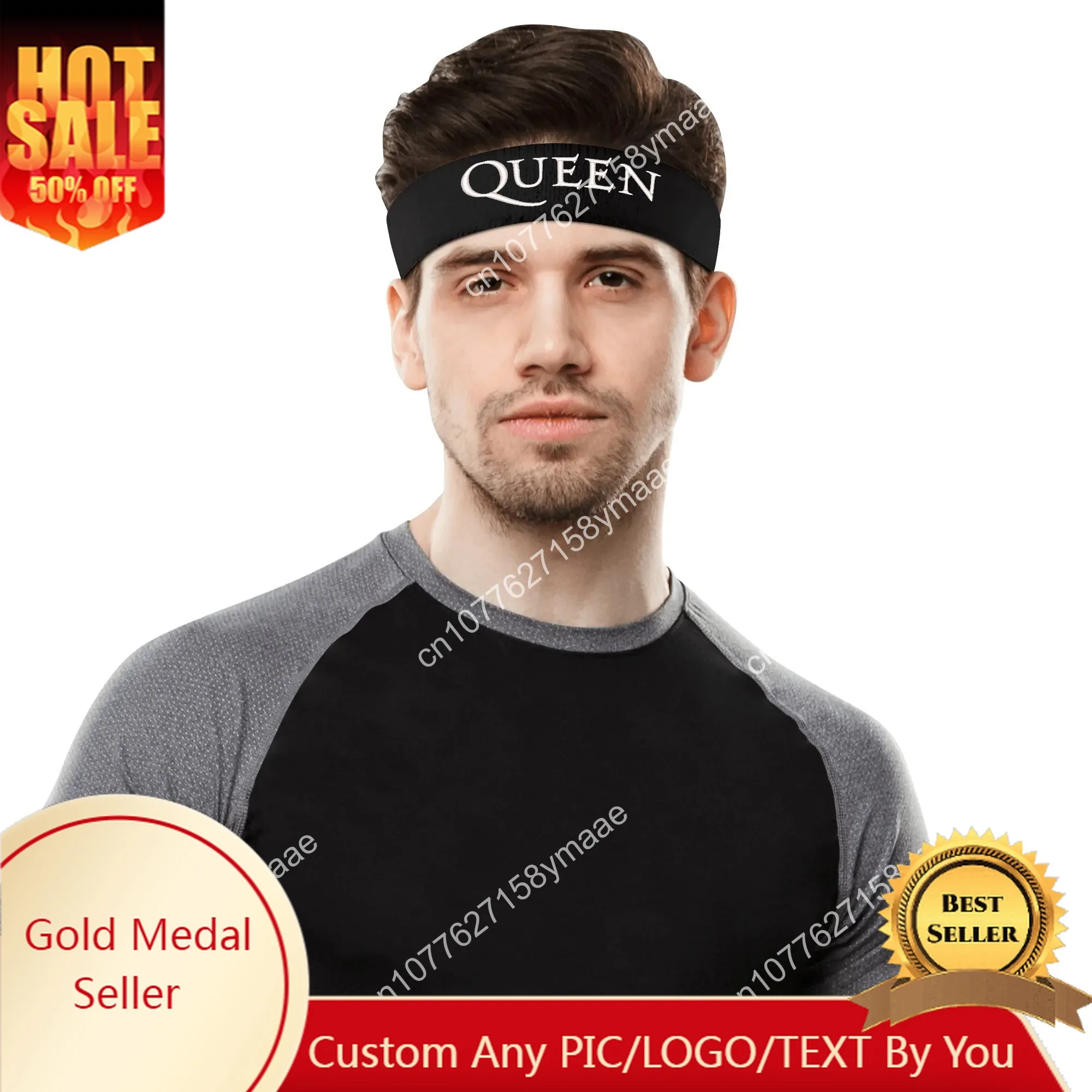 

Queen Rock Pop Embroidered Sports Headband Mens Womens Sweatband Bandana Fitness Sweat Absorb Band DIY Name & Team Name & Colors