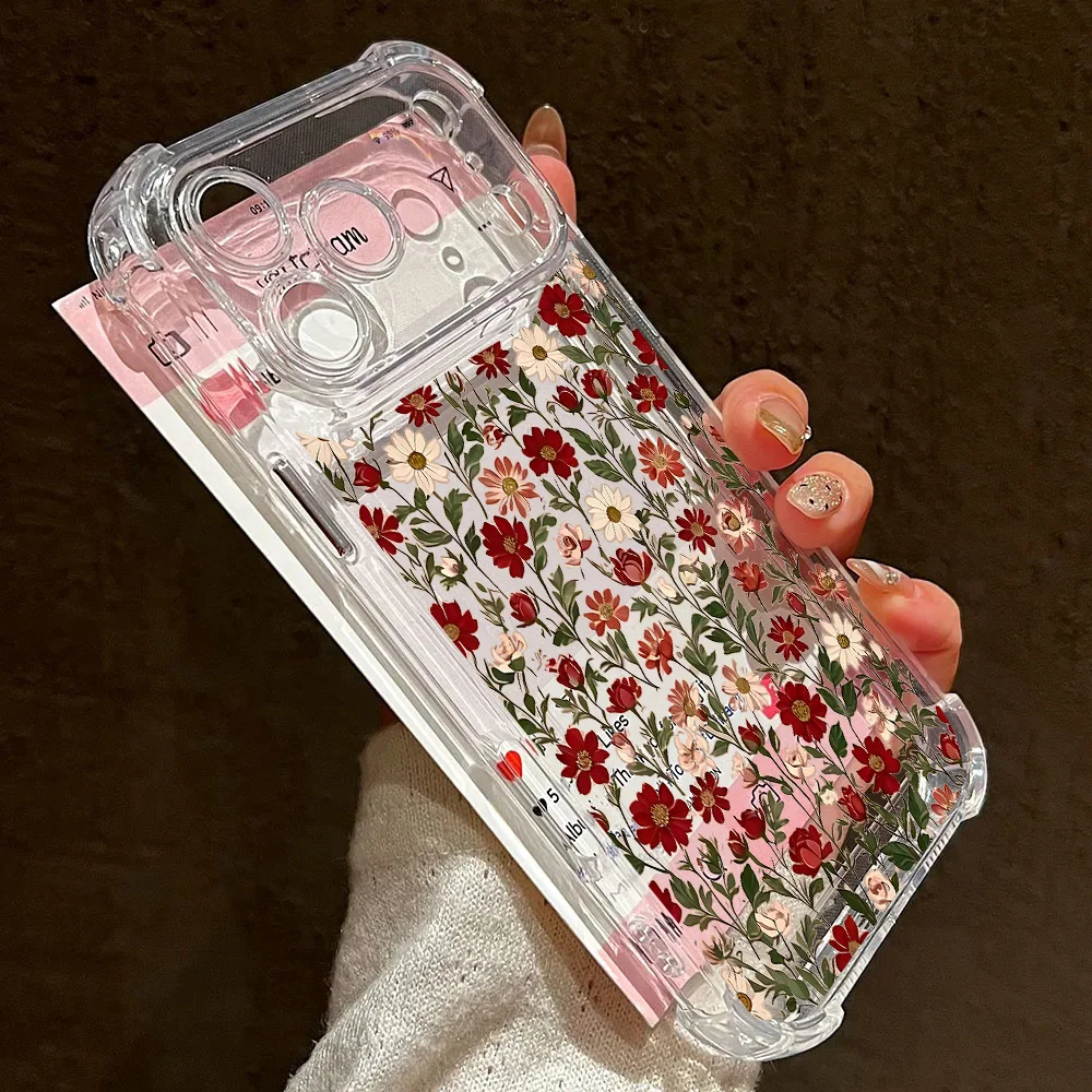 Chic Floral Airbag Corner Clear Phone Case