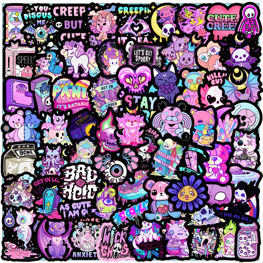 10/30/50/100pcs Cute Gothic Horror Stickers Halloween Imp Skull Cartoon Aesthetic Decals for Kids DIY Laptop Phone Cool Sticker