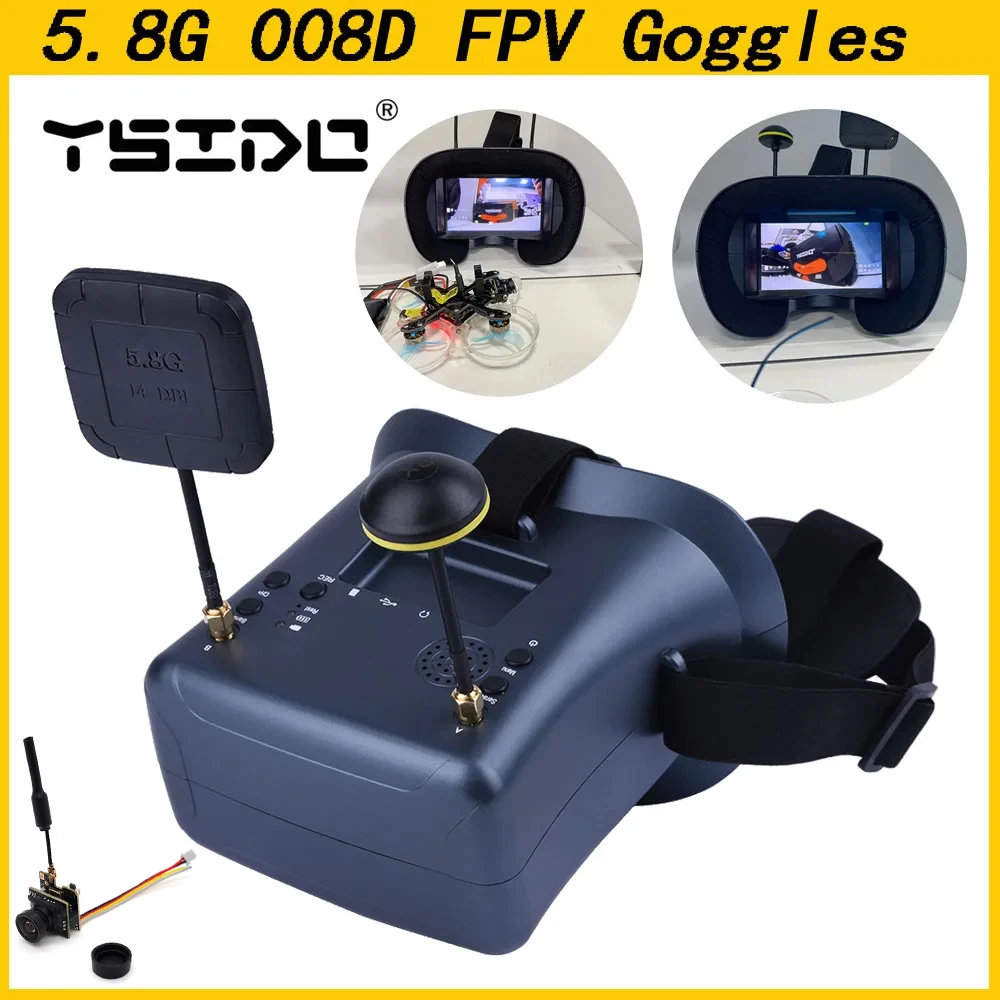 008D 5.8G 40CH 4.3인치 800*480 비디오 헤드셋 HD DVR 다이버시티 FPV 고글 배터리 카메라 포함 EV800D RC 모델 RC FPV 드론용