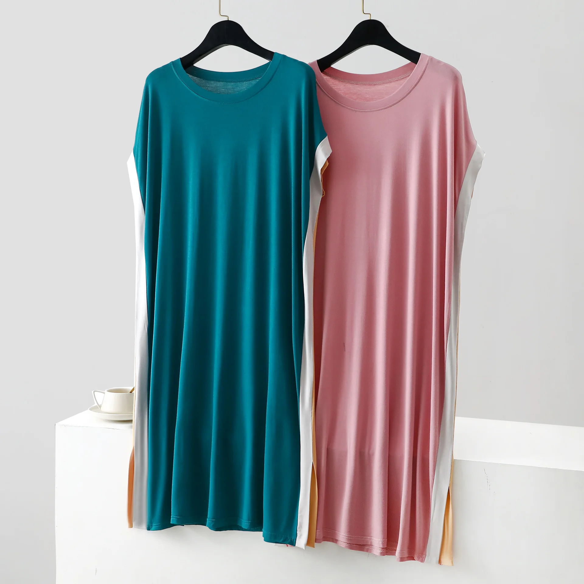 Lässige Nachtwäsche für Damen, neue lockere Sommer-Nachthemden, bequemes Nachthemd aus Modal, farblich passendes Schlafkleid – Detail 3