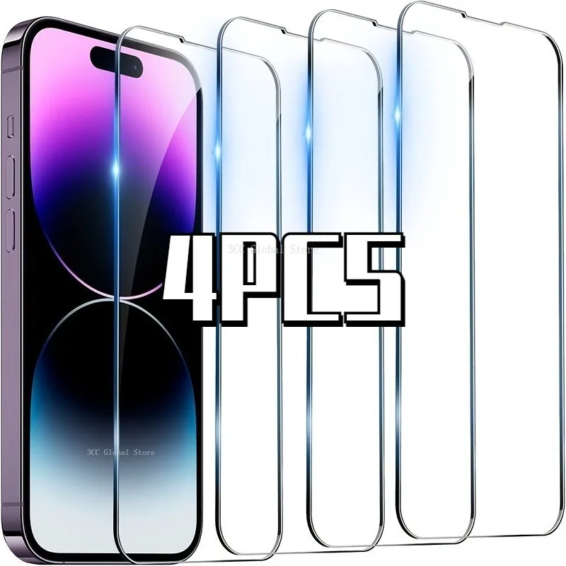 

4Pcs Screen Protector For IPhone 15 14 Pro Max 12 13 11 Pro Max Mini Tempered Glass For IPhone XR XS Max 6 7 8 15 Plus Glass