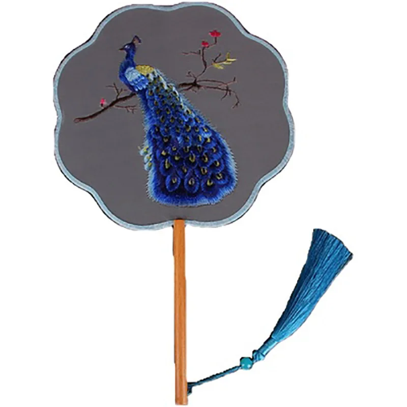 Vintage Double-Sided Embroidery Round Hand Held Fan, Chinese Ancient, Traditional Palace, Paddle, Hanfu Dance, Summer Gift