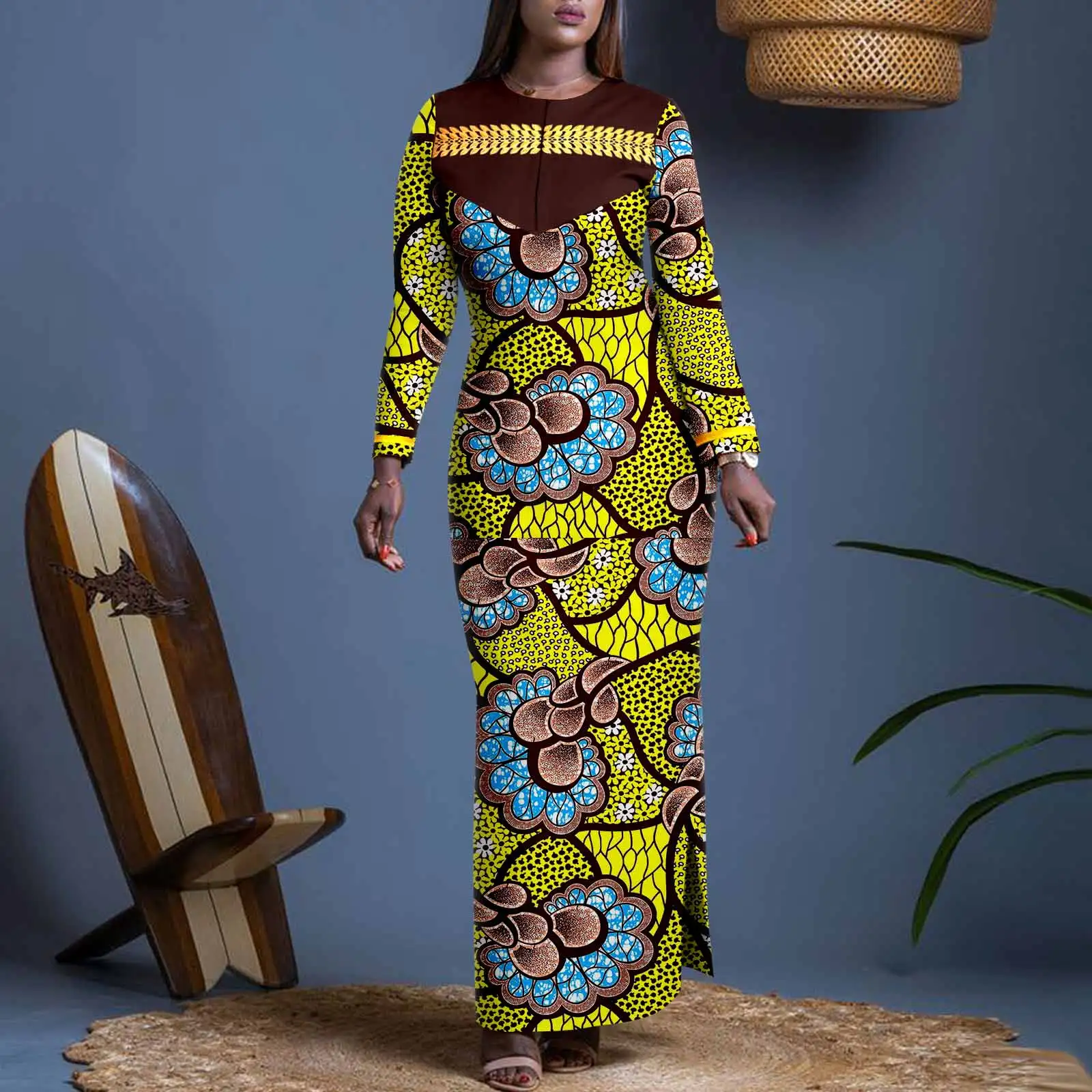 Afripride Africa Ankara Women's Party Dresses Long Sleeve Floor Length  Split Dresses Women's Clashing Dresses A2325027 - AliExpress 200000345