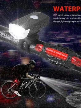 Перезаряжаемый от USB велосипедный фонарь, Передний фонарь с задним фонарем, легкая установка, 3 режима, велосипедные аксессуары для велосипе...