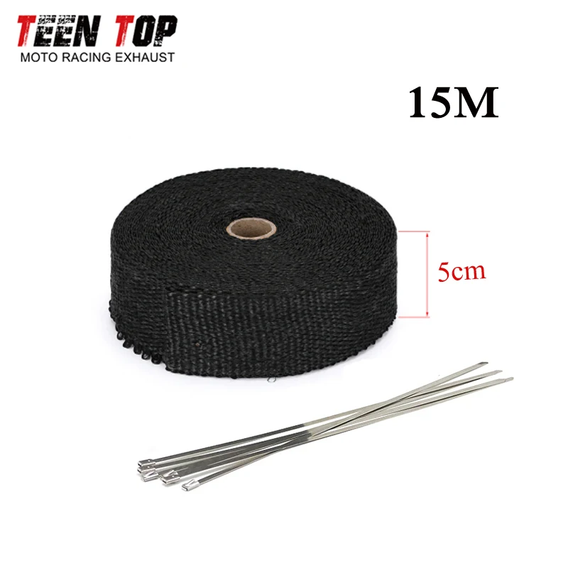5M 10M 15M Motorcycle Exhaust Thermal Tape Exhaust Heat Wrap Roll for Motorcycle Fiberglass Heat Shield Tape with Stainless Ties - Image 6