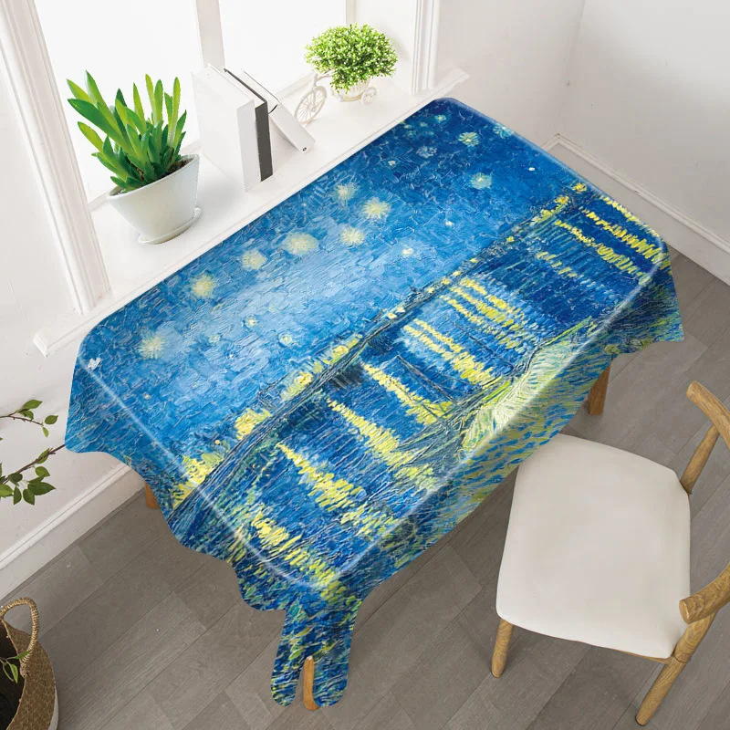 

Oil Painting Style Starry Sky Tablecloth Home Waterproof and Oil Resistant Tea Table Coffee Table Mat TV Dustproof Cloth