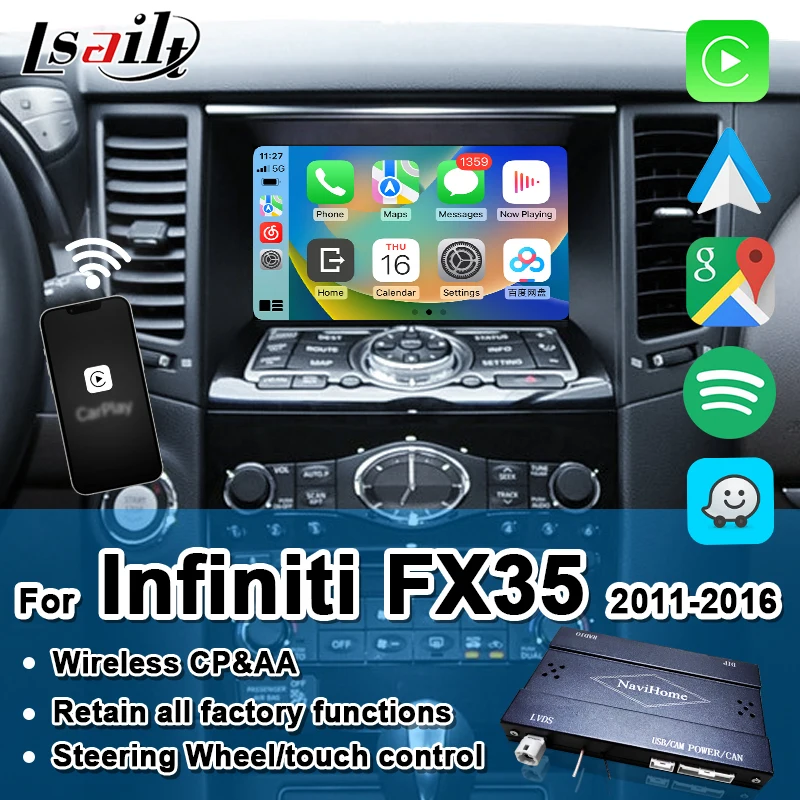 

Lsailt Wireless CP AA Video Interface box for Infiniti FX35 FX50 FX37 2011-2016 QX70 with Google Map